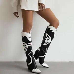 Stylish Western Cowboy Women's Knee High Boots with Pointed Toe