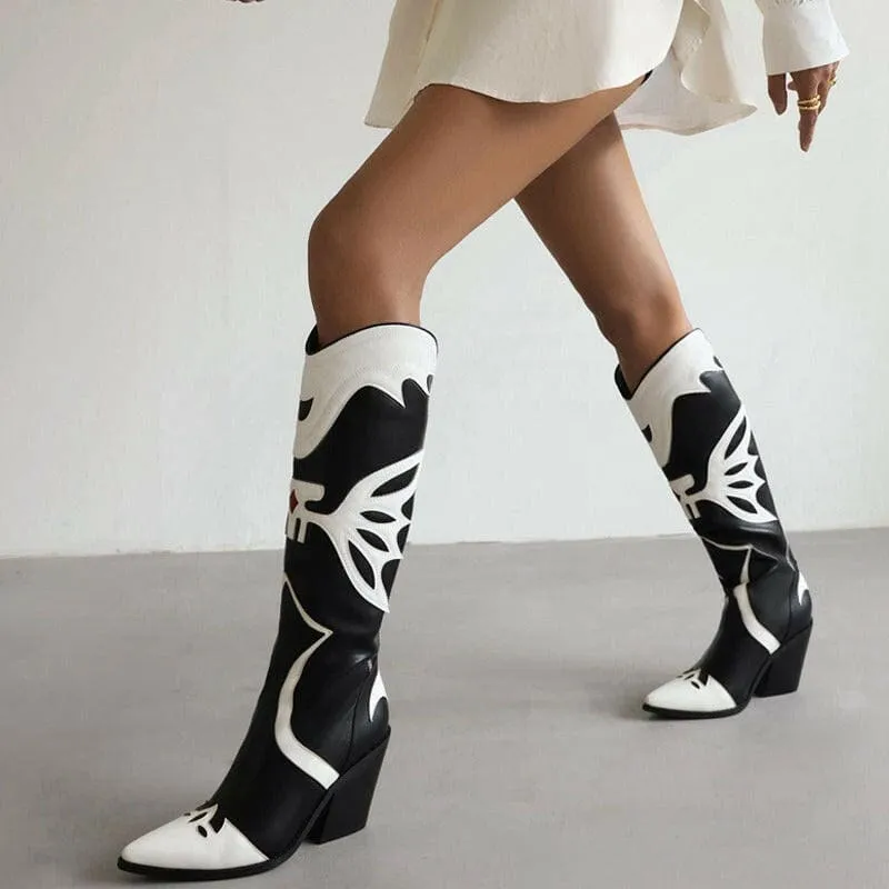 Stylish Western Cowboy Women's Knee High Boots with Pointed Toe