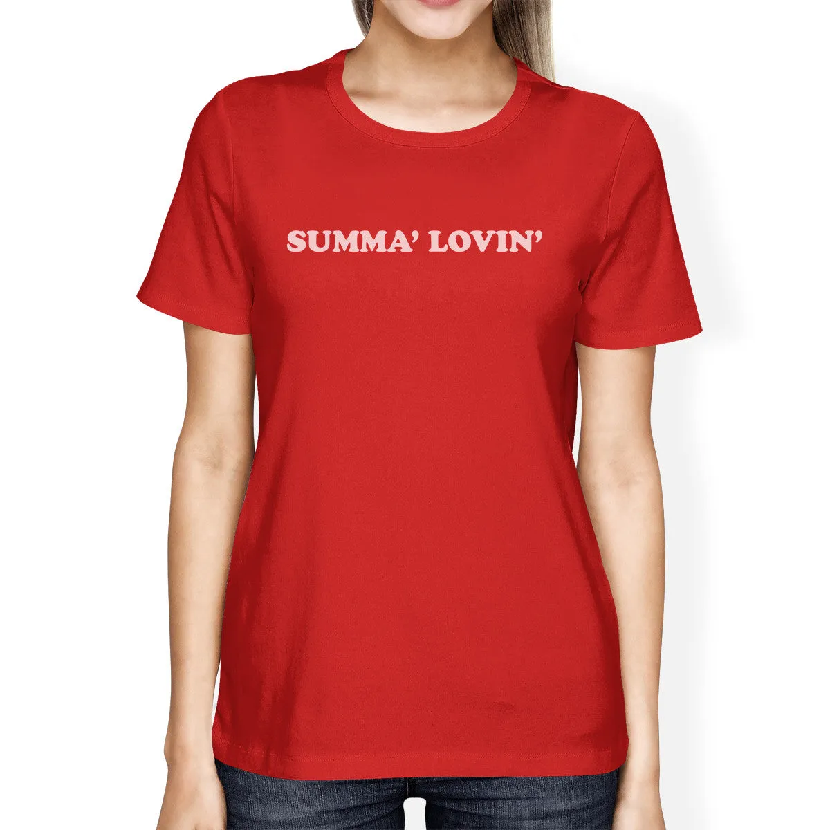 Summa' Lovin' Womens Red Short Sleeve Graphic Tee Cotton Ultra Soft