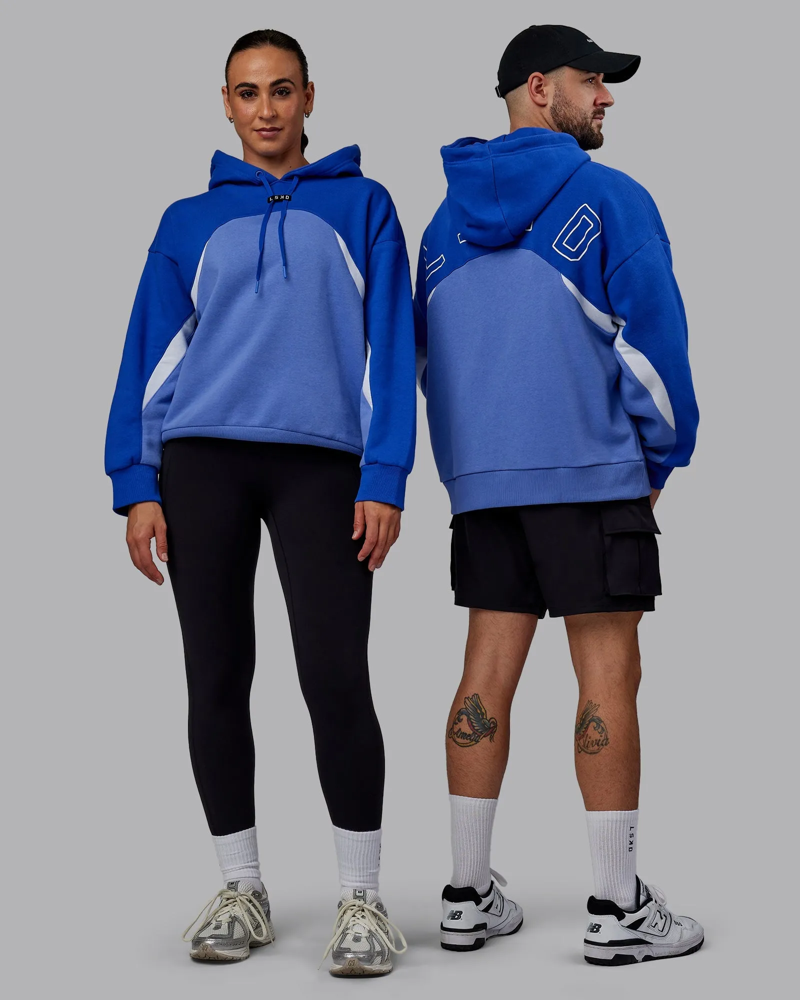 Unisex Y2K Concept Panel Hoodie - Power Cobalt-White