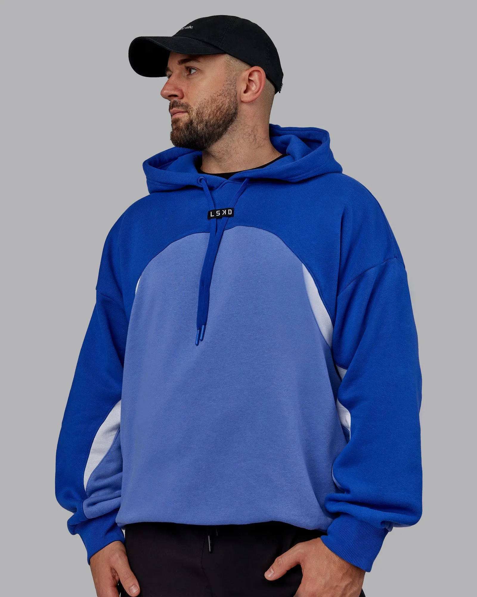 Unisex Y2K Concept Panel Hoodie - Power Cobalt-White