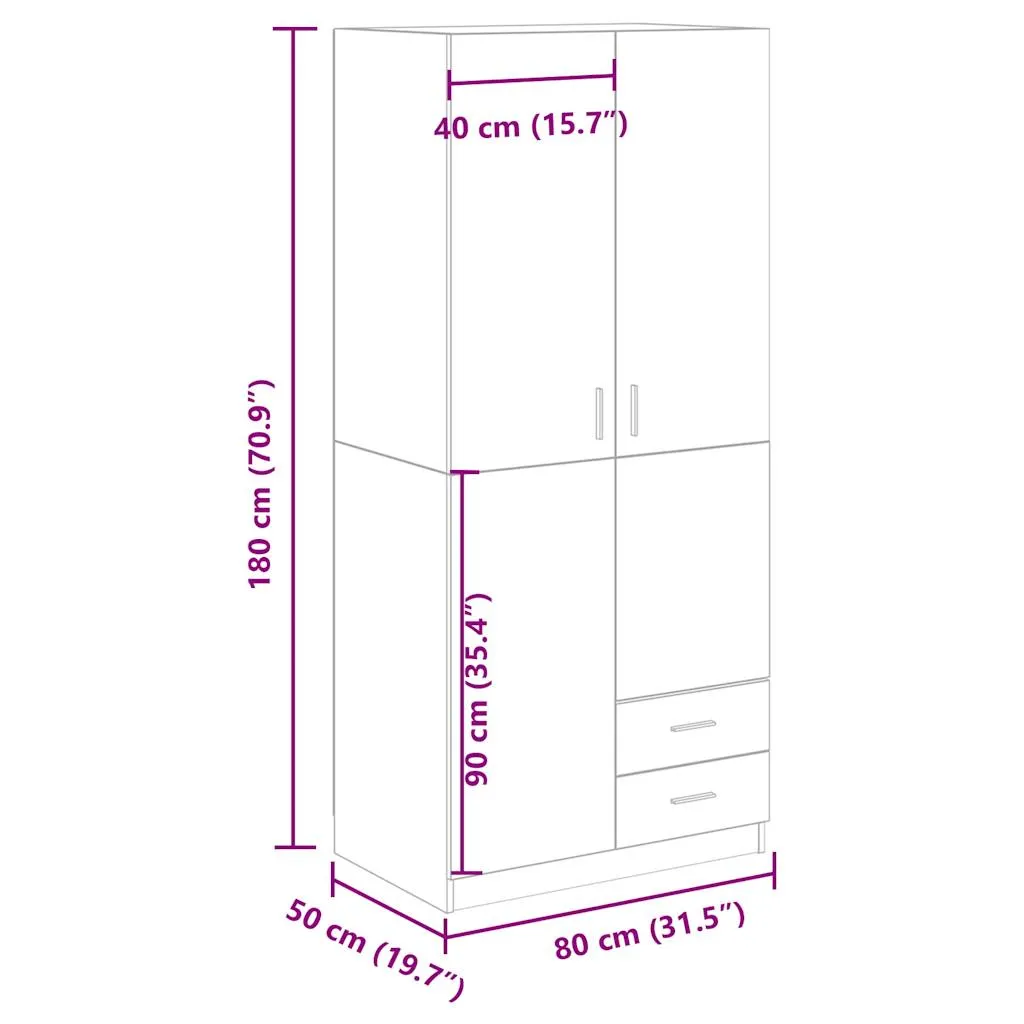 Wardrobe Old Wood 80x52x180 cm Engineered Wood