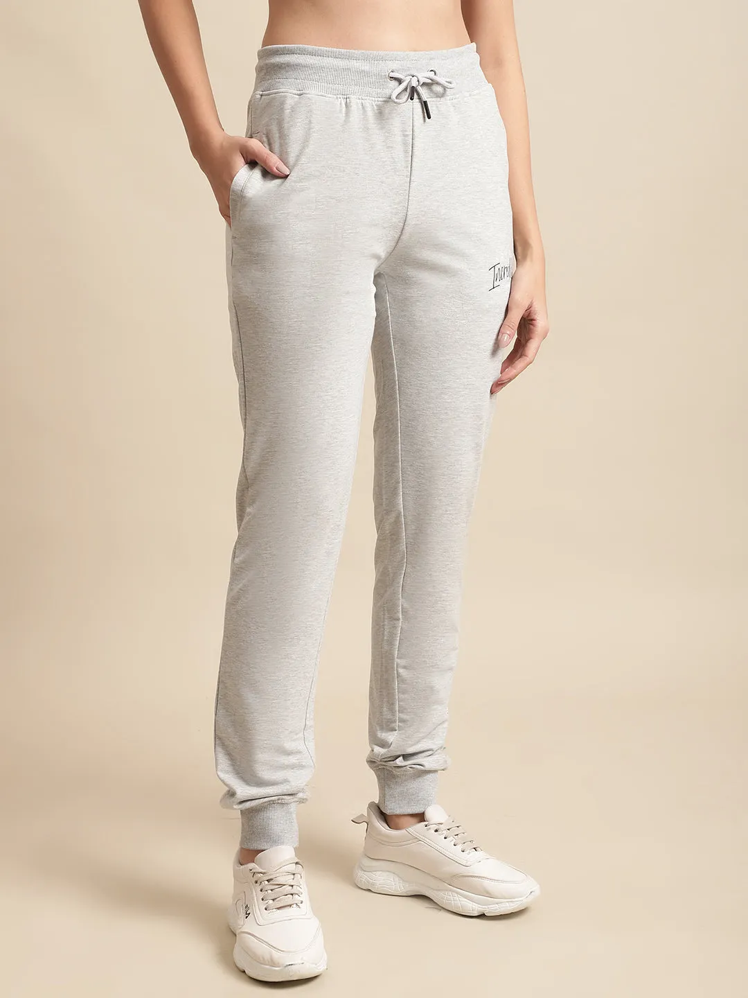 Women's Casual  Grey Melange Full length Mid rise Jogger Pants