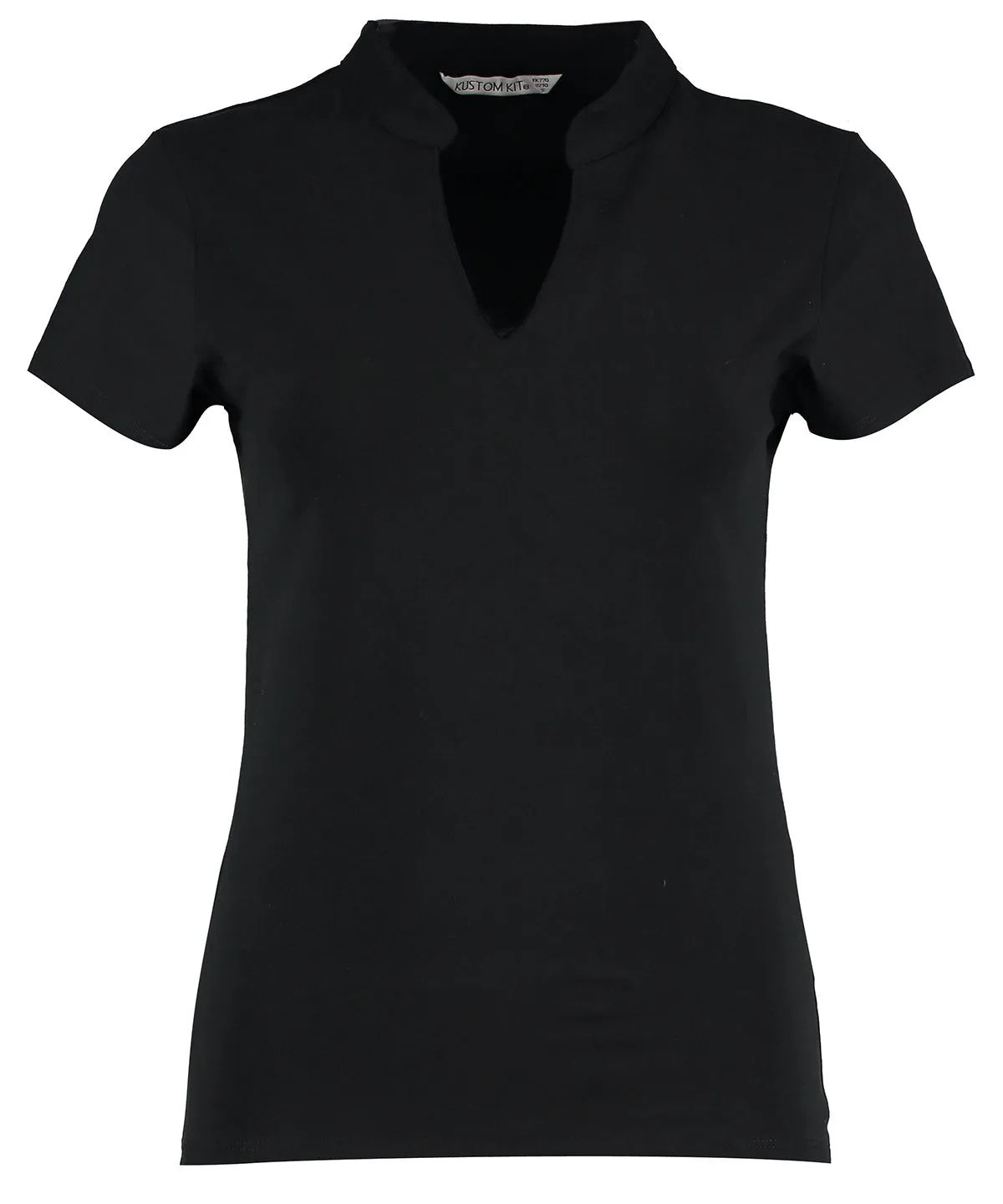 Womens corporate short-sleeved top v-neck mandarin collar (regular fit) | Black