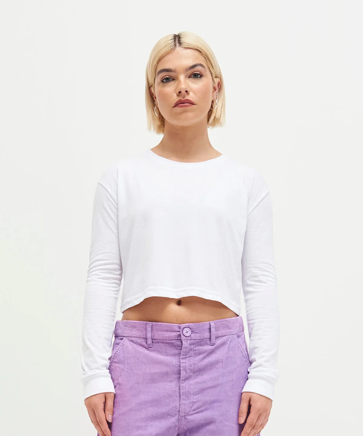 Womens long sleeve cropped T | Solid White