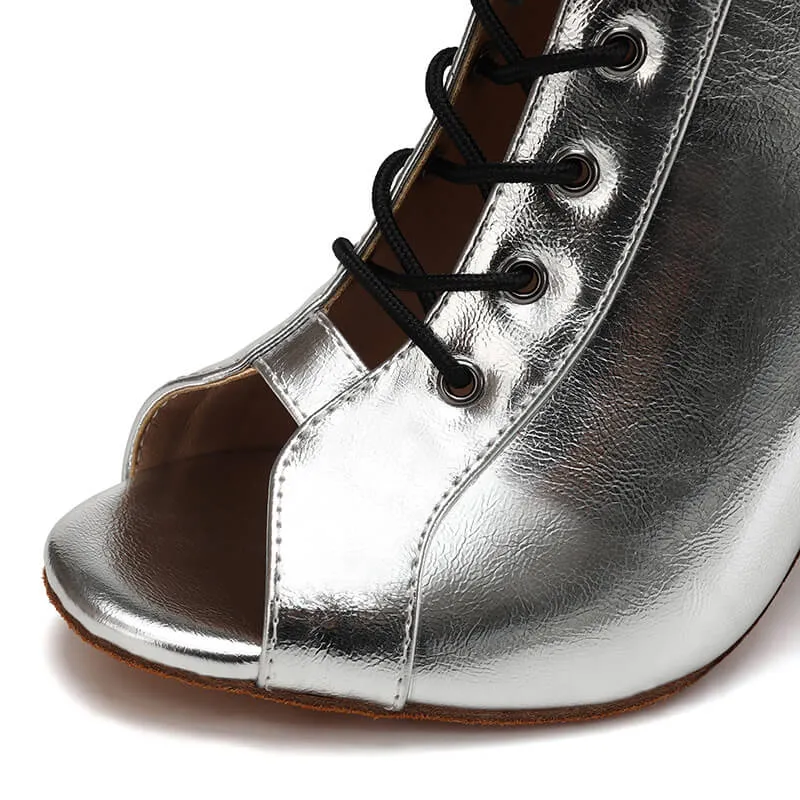 Women's Open Toe Silver Stiletto Heeled  Boots