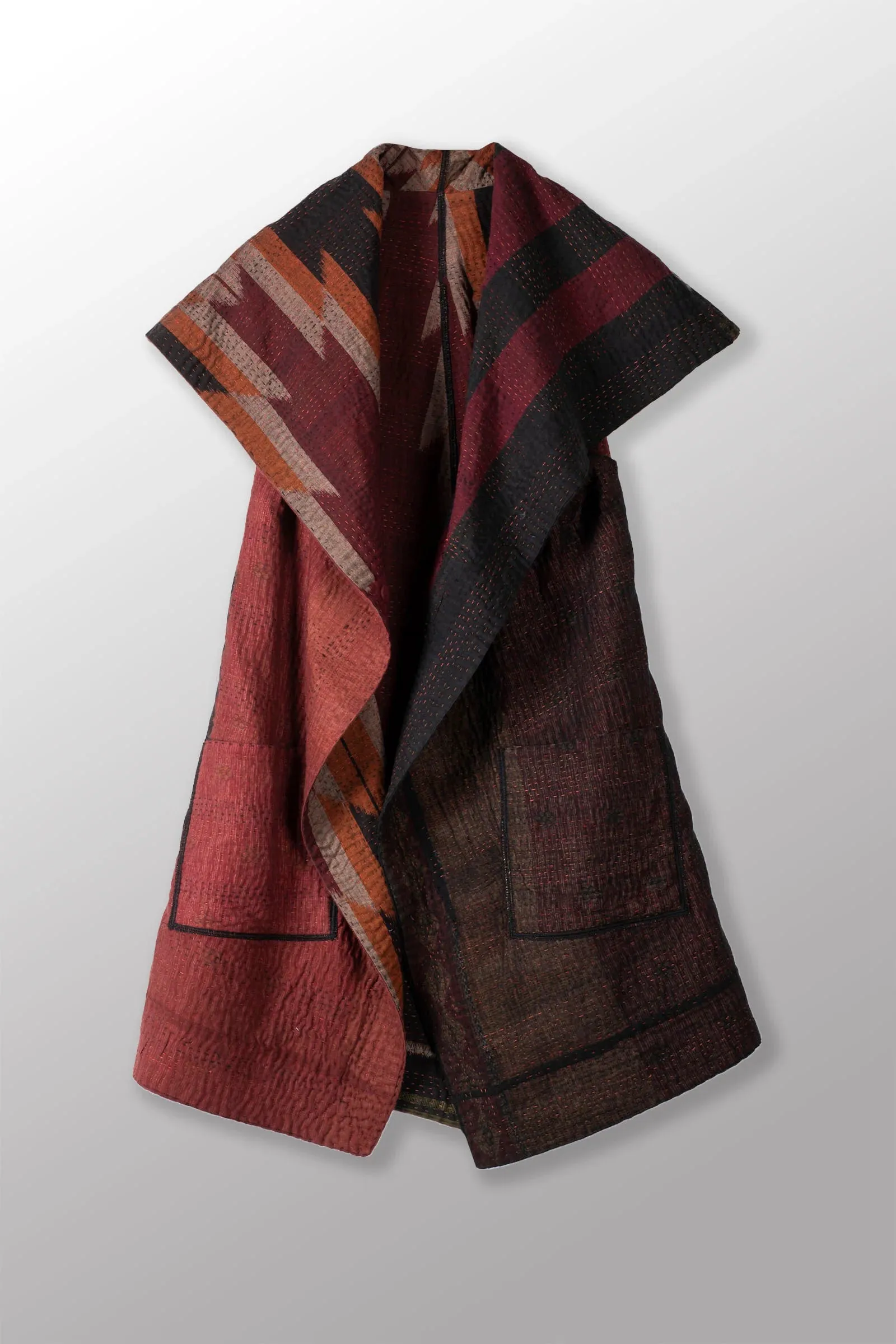 WOVEN HANDLOOM IKAT WITH OMBRE KANTHA CIRCULAR VEST