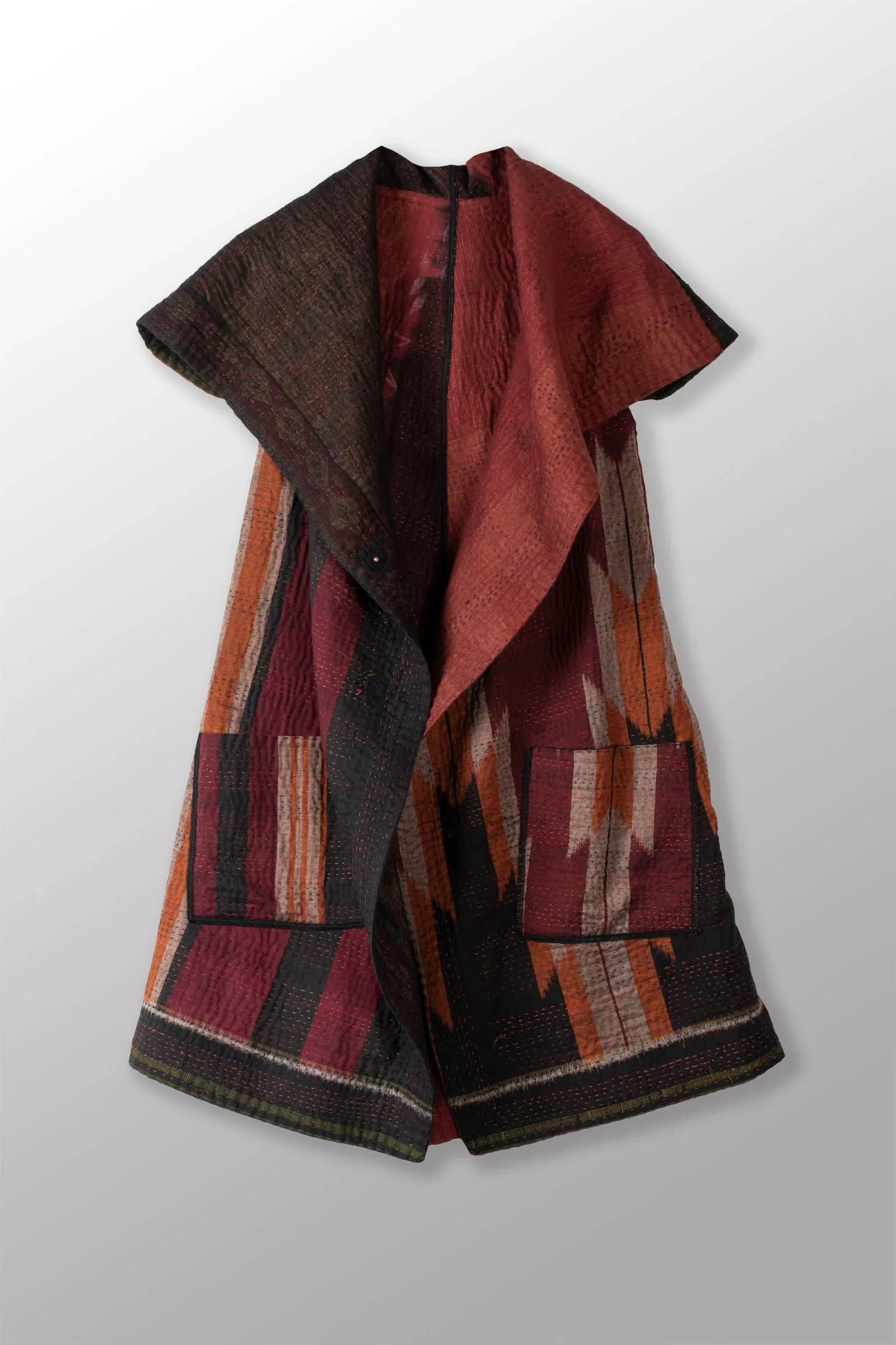 WOVEN HANDLOOM IKAT WITH OMBRE KANTHA CIRCULAR VEST