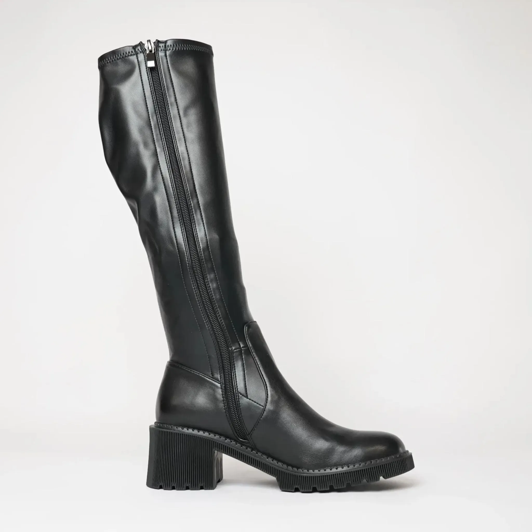 Zina Black Stretch Knee High Boots