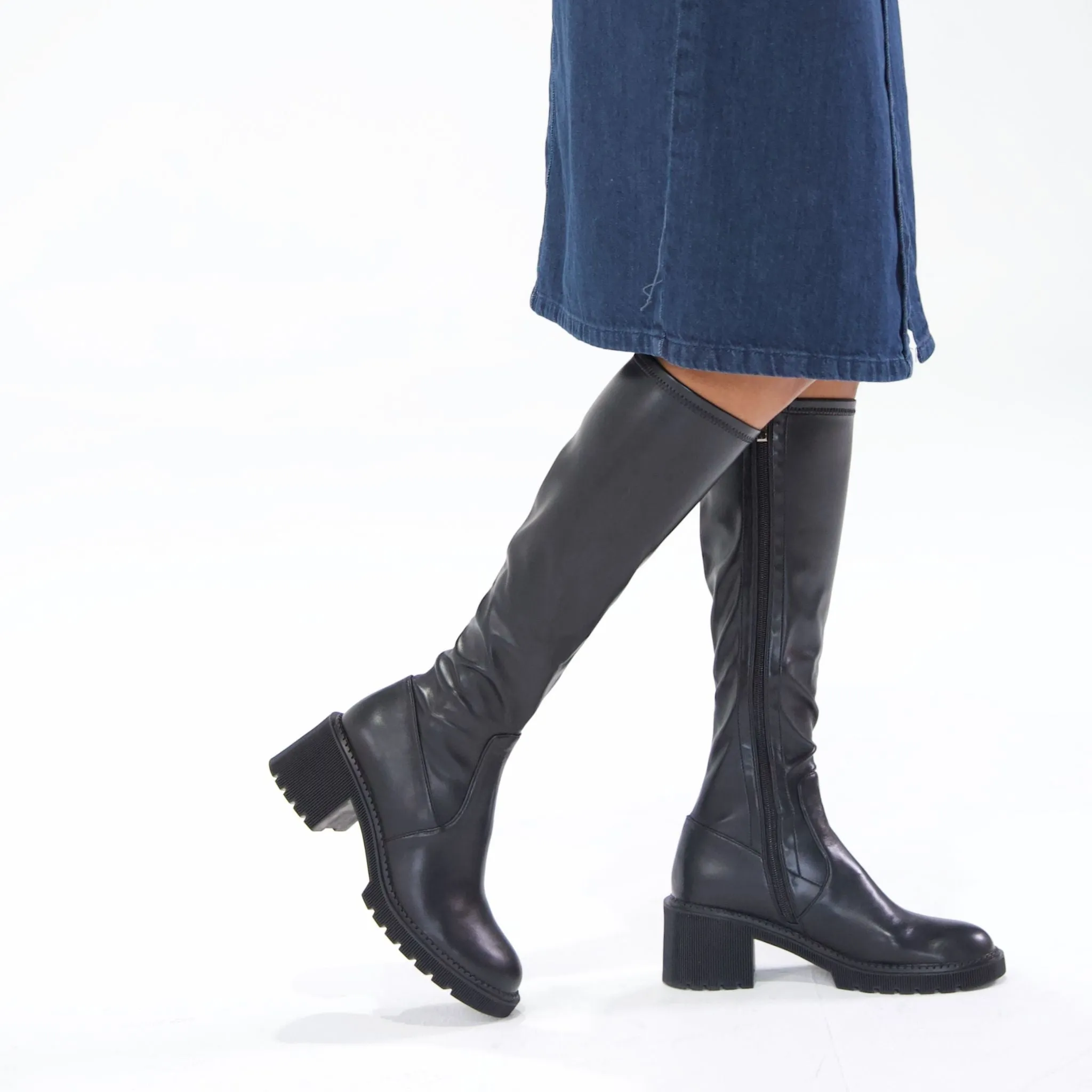 Zina Black Stretch Knee High Boots